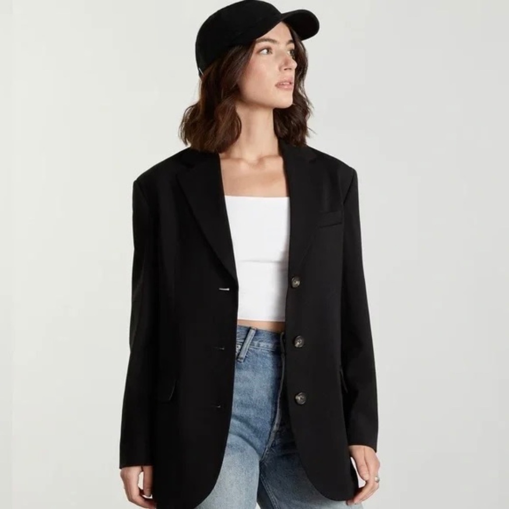EVERLANE The '80's Italian Wool Blend Oversized 3-Button Blazer in Black - 4